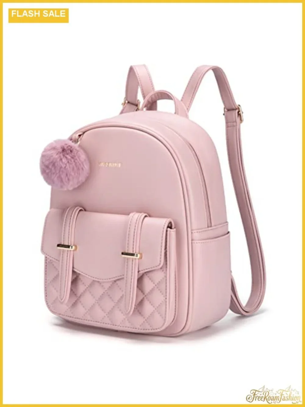 Mini Backpack for Women Cute Small PU Leather Bookbag with Pompom Purse
